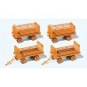 Baggage Trailer for Electric Baggage Cart - Kit -- German Federal Railroad DB (Era IV, orange) pkg(4), HO, Preiser Kg 17128