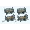 Baggage Trailer for Electric Baggage Cart - Kit -- German Federal Railroad DB (Era III, gray) pkg(4), HO, Preiser Kg 17129