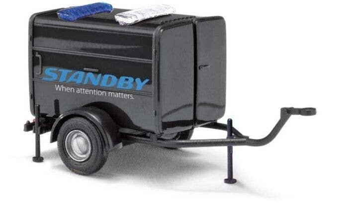 TSA Generator Trailer - Assembled -- Standby (black, blue), HO, Busch Gmbh & Co Kg 54906