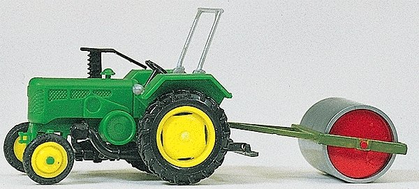 European Farm Machinery - Tractor -- Farm Tractor w/Roller (green, yellow), HO, Preiser Kg 17929