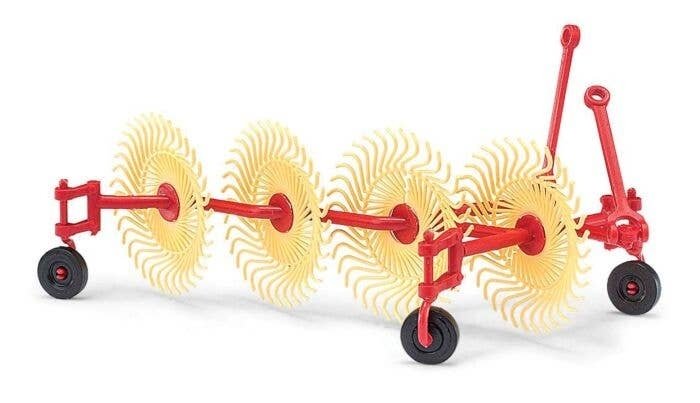 Hay Rake (Tedder) - Assembled -- Red, HO, Busch Gmbh & Co Kg 50082