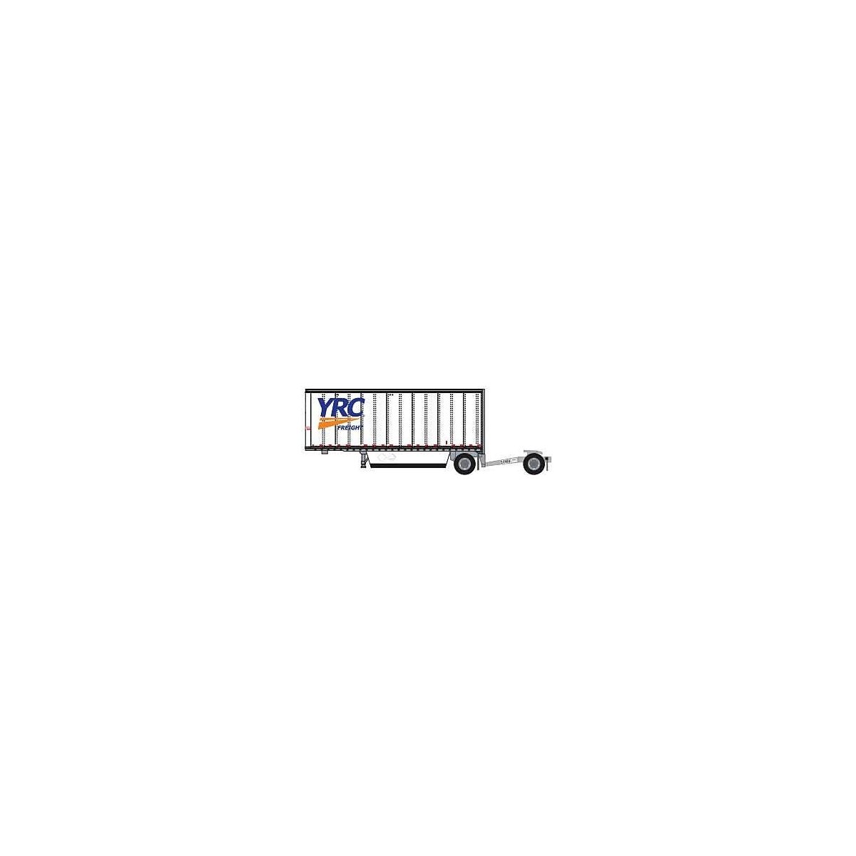 28′ Pup Van Trailer with Converter Dolly - Assembled -- YRC Freight 3 (white, orange, blue), N, Trainworx Inc 4289005