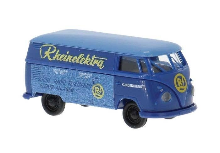 1960-1963 Volkswagen T1b Kasten Cargo Van - Assembled -- Rheinelektra (blue, yellow, German , HO, Brekina Automodelle 32794