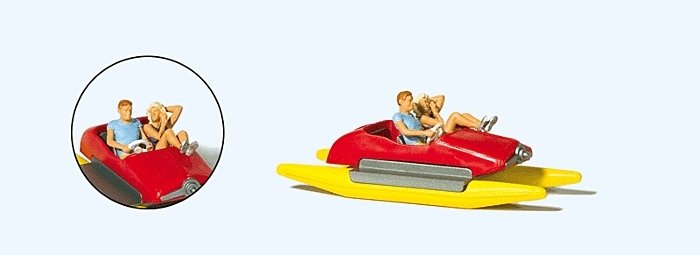Pedal Boat w/Couple -- Red, Yellow, HO, Preiser Kg 10684