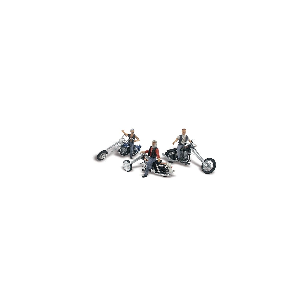 Bad Boy Bikers - Assembled - AutoScenes(R) -- 3 Figures & 3 Motorcycles, N, Woodland Scenics 5344