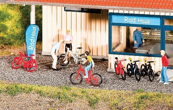 Mountain Bikes -- 8 Red, 4 Black, 4 White, HO, Faller Gmbh 180445