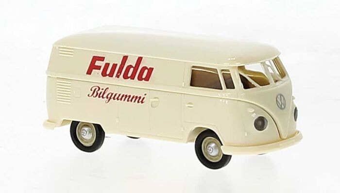 1960-1963 Volkswagen T1b Kasten Cargo Van - Assembled -- Fulda Bilgummi (ivory, red, German , HO, Brekina Automodelle 32781