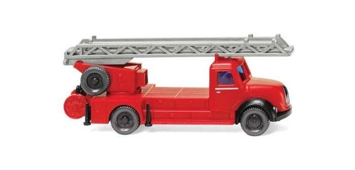 Magirus Fire Aerial Ladder Truck - Assembled -- Ulm, Germany, Fire Department (red, black, German Letterin, N, Wiking 96239