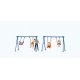 Children on Playground Swings -- 4 Children, Father, 2 Swing Sets, HO, Preiser Kg 10630