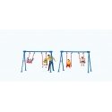 Children on Playground Swings -- 4 Children, Father, 2 Swing Sets, HO, Preiser Kg 10630