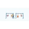Children on Playground Swings -- 4 Children, Father, 2 Swing Sets, HO, Preiser Kg 10630