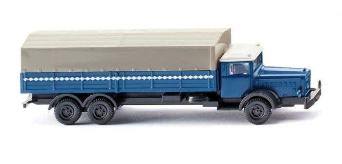1935-1938 Mercedes-Benz L 10000 Low-Side Truck with Cover - Assembed -- Blue, White, N, Wiking 94306