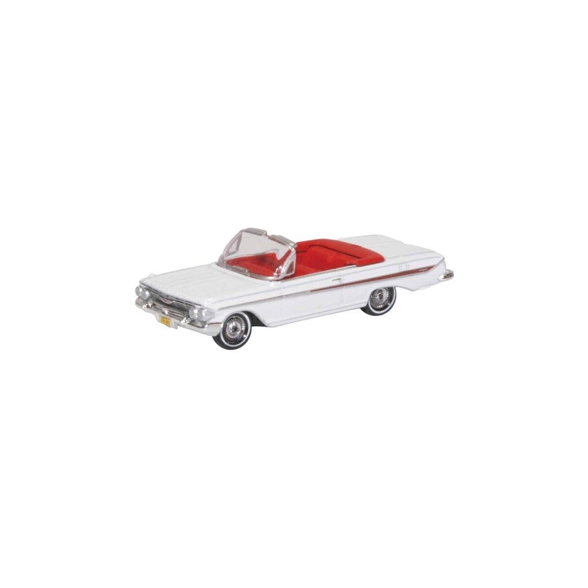 1961 Chevy Impala Convertible - Assembled -- White, Roman Red, HO, Oxford Diecast 87CI61003
