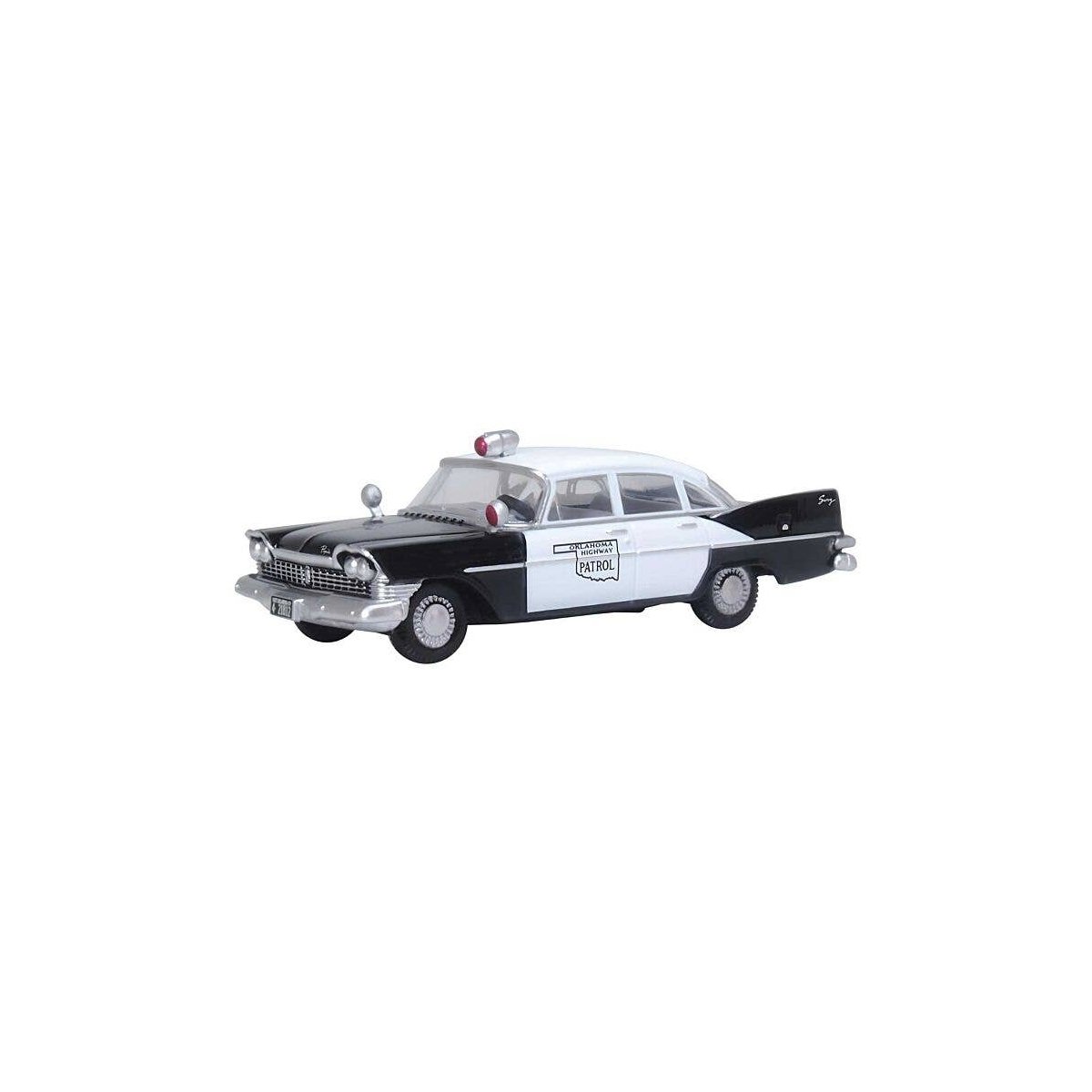 1959 Plymouth Savoy Sedan - Assembled -- Oklahoma Highway Patrol (black, white), HO, Oxford Diecast 87PS59001