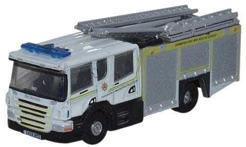 Scania Fire Pumper - Assembled -- Grampian Fire and Rescue (white, silver, yellow, black), N, Oxford Diecast NSFE003
