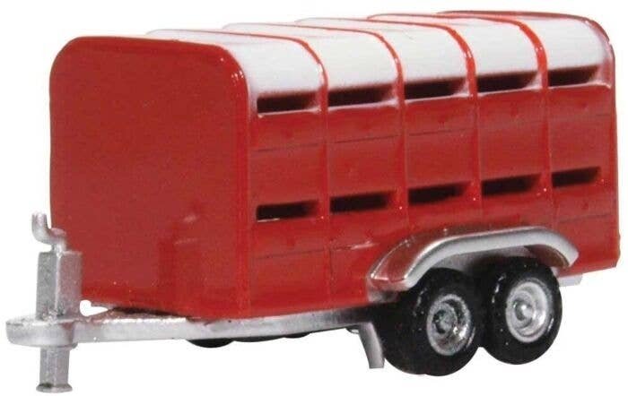 1950-2000 Livestock Trailer - Assembled -- Red, N, Oxford Diecast NFARM004