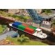 River Freight Boat with Containers - Kit -- Water-Level Kit - Includes Boat & 6 20′ Containers, HO, Faller Gmbh 131013