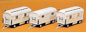 Modern Circus Wagon Set - Plastic Kits -- Performers Trailers pkg(3) - Undecorated, HO, Preiser Kg 20005