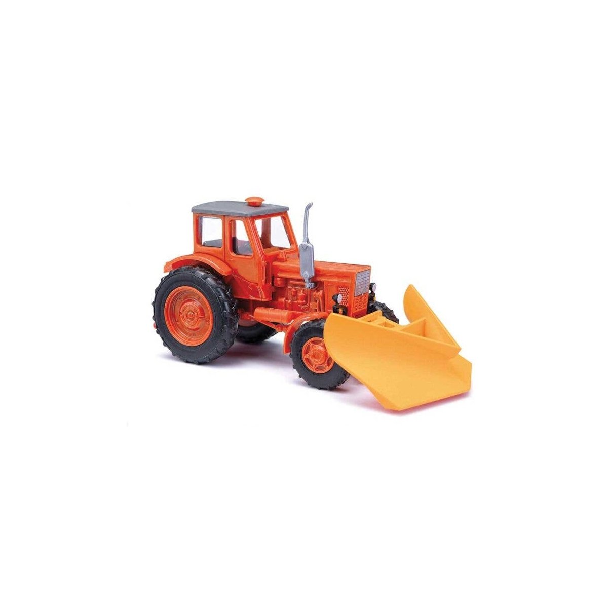 1964 Belarus MTS-50 Farm Tractor with Snowplow - Assembled -- Orange, Yellow, HO, Busch Gmbh & Co Kg 51355
