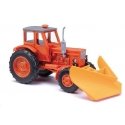 1964 Belarus MTS-50 Farm Tractor with Snowplow - Assembled -- Orange, Yellow, HO, Busch Gmbh & Co Kg 51355