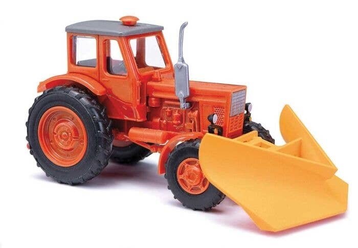 1964 Belarus MTS-50 Farm Tractor with Snowplow - Assembled -- Orange, Yellow, HO, Busch Gmbh & Co Kg 51355