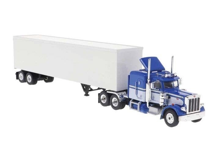 1973 Peterbilt 359 Sleeper Cab Tractor w/Van Trailer - Assembled -- White, Blue, HO, Brekina Automodelle 85716