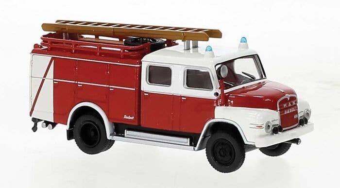 1965 MAN 450 HA TLF 16 Fire Truck - Assembled -- Hessen, Gernany, Fire Department (red, whit, HO, Brekina Automodelle 45132