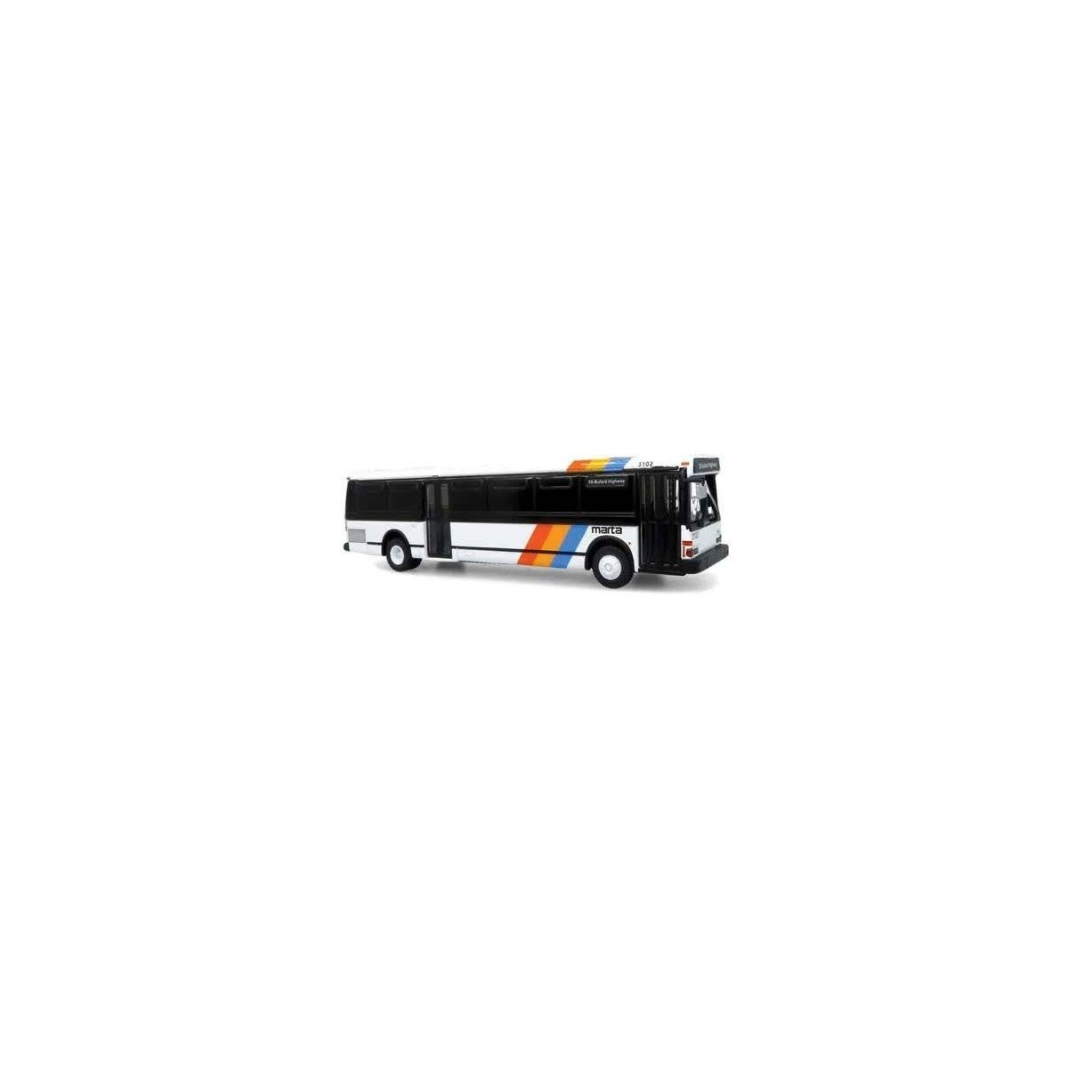Grumman 870 Transit Bus - Assembled -- MARTA, Atlanta, Georgia (white, blue, yellow, red, black, HO, Iconic Replicas 870623