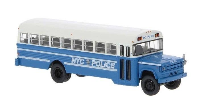 1960s-1970s Dodge S 600 Bus - Assembled -- New York City Police NYPD (blue, white), HO, Brekina Automodelle 61333