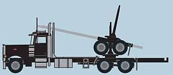 Peterbilt 379 Log Truck with Trailer - Assembled -- Black, N, Trainworx Inc 47981