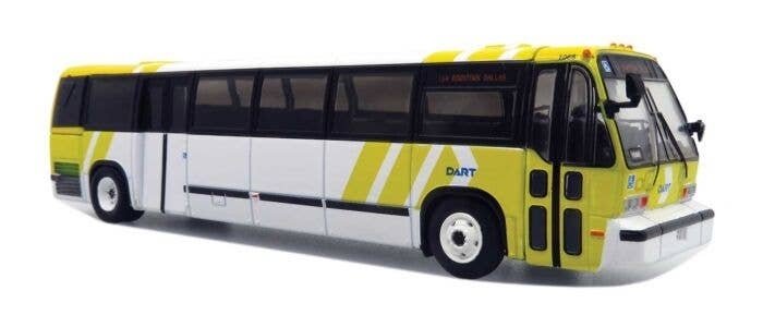 1987-1994 TMC RTS Transit Bus - Assembled -- Dallas Area Rapid Transit DART (white, yellow), HO, Iconic Replicas 870319