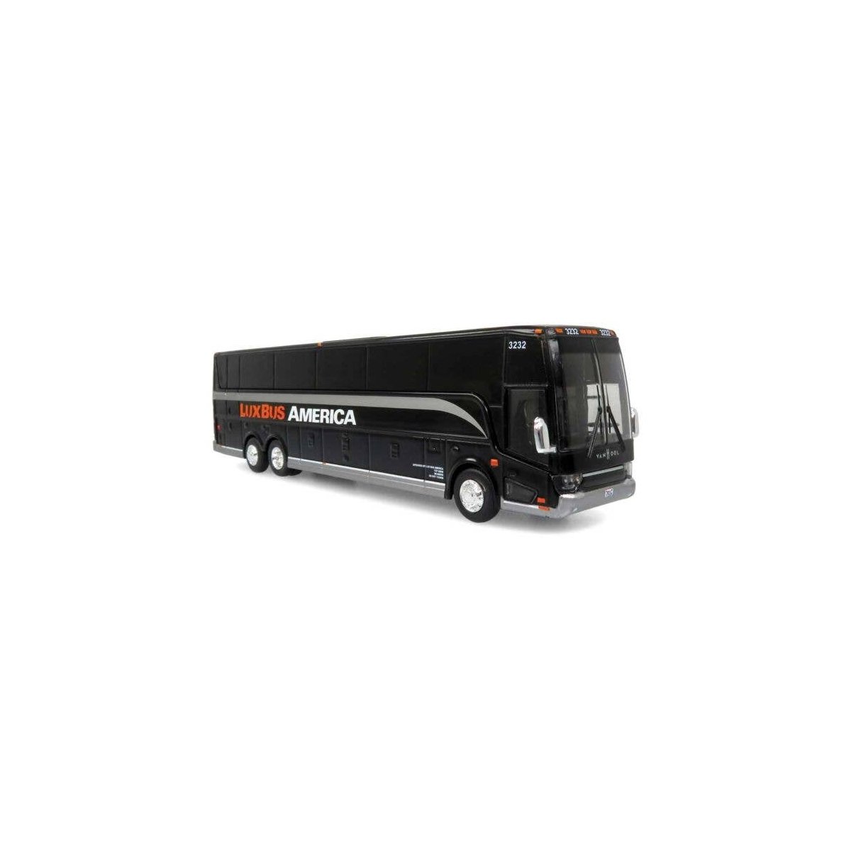 VanHool TX-45 Motorcoach Bus - Assembled -- Luxbus America (black, graphite, orange), HO, Iconic Replicas 870464