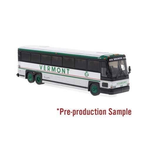 MCI D4000 Coach - Assembled -- Vermont Transit (white, silver, black, red), HO, Iconic Replicas 870562
