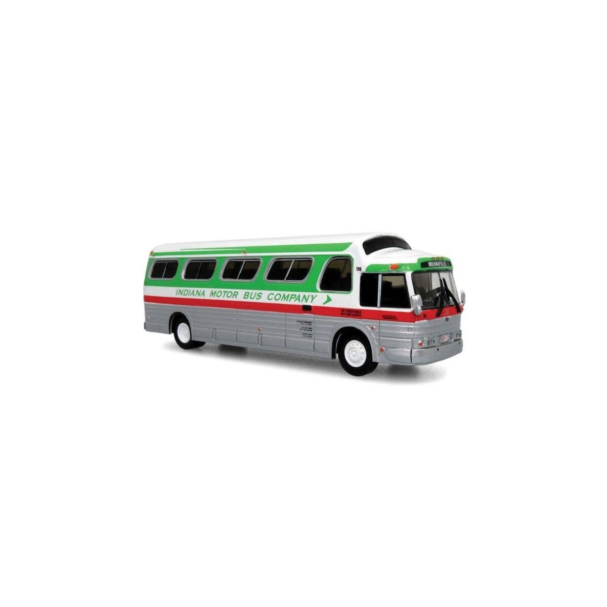 1966 GM 4107 Motorcoach Bus - Assembled -- Indiana Motor Coach (Destination: Indianapolis, gree, HO, Iconic Replicas 870291