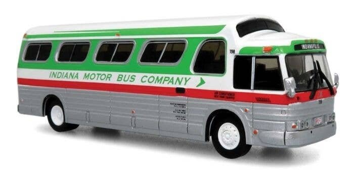 1966 GM 4107 Motorcoach Bus - Assembled -- Indiana Motor Coach (Destination: Indianapolis, gree, HO, Iconic Replicas 870291