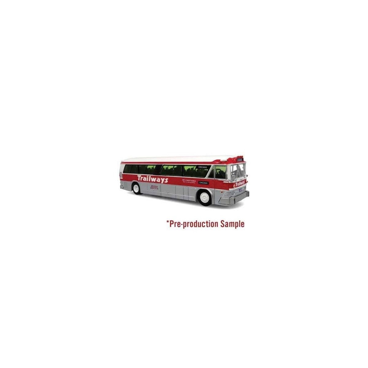 1964 MCI MC-5A Coach Bus - Assembled -- Trailways (silver, red, white), HO, Iconic Replicas 870630