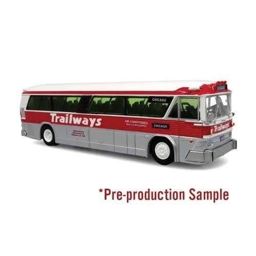 1964 MCI MC-5A Coach Bus - Assembled -- Trailways (silver, red, white), HO, Iconic Replicas 870630