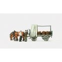 Working People -- Farm Wagon w/Vegetable Baskets, Horses & Figures, HO, Preiser Kg 30449
