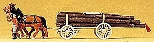 Horse-Drawn Wagon -- Log Wagon w/Driver & Load, HO, Preiser Kg 30465