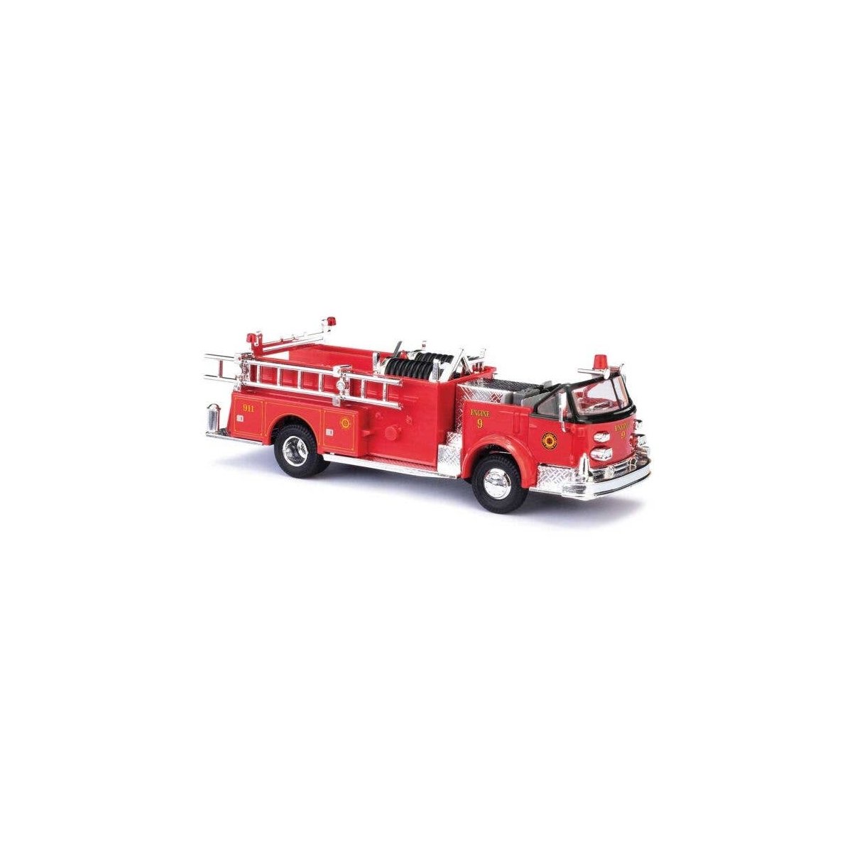 1968 American LaFrance Open-Cab Pumper - Assembled -- Fire Department (red, black), HO, Busch Gmbh & Co Kg 46030