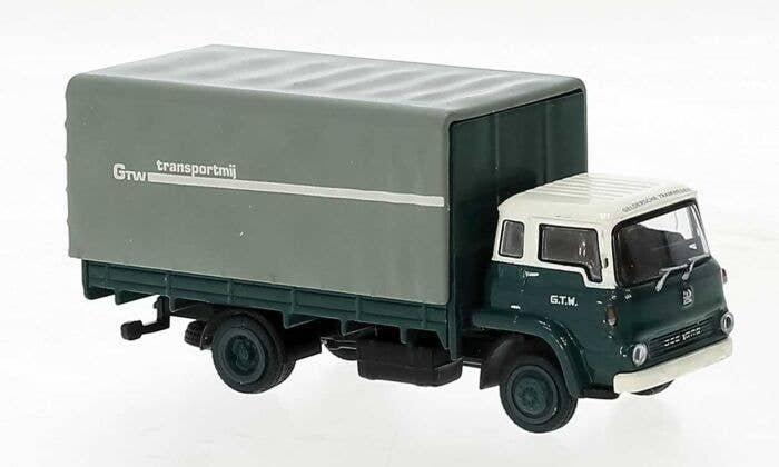 1960 Bedford Low-Side Truck with Canvas Cover - Assembled -- Robotron (gray, blue, white, Du, HO, Brekina Automodelle 35906