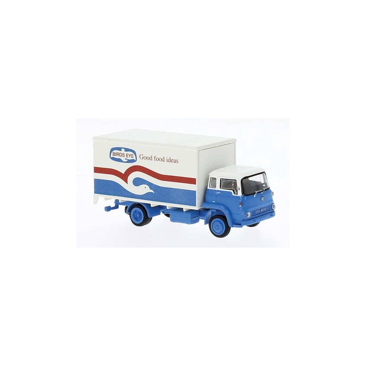 1960 Bedford TK Box-Body Truck - Assembled -- Bird′s Eye (blue, white, red), HO, Brekina Automodelle 35924
