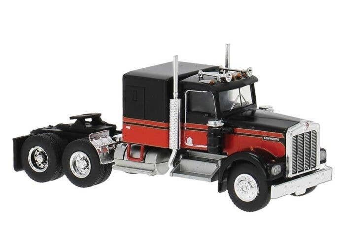Kenworth W900 Semi Tractor w/Sleeper Cab - Assembled -- Black, Red, HO, Brekina Automodelle 86250