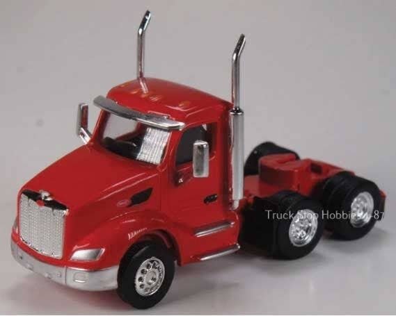 Kenworth T680 3-Axle Day-Cab Tractor Only 2-Pack - Assembled -- Red, HO, Herpa Models 410681