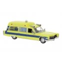 1966 Cadillac Meteor Ambulance - Assembled -- Dallas Ambulance (yellow, blue), HO, Brekina Automodelle 19779