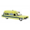 1966 Cadillac Meteor Ambulance - Assembled -- Dallas Ambulance (yellow, blue), HO, Brekina Automodelle 19779