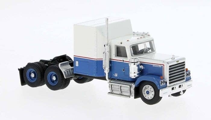 Chevrolet Bison Semi Tractor Only - Assembled -- White, Blue, Red, HO, Brekina Automodelle 85781