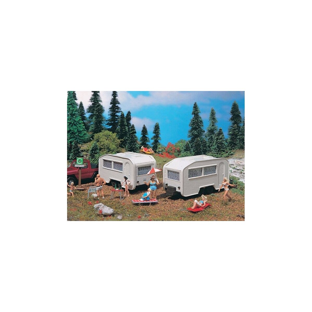 Camping Trailer pkg(2) -- 2-13/32 x 1-5/8 x 1-13/32′ 6 x 4 x 3.5cm, HO, Vollmer Gmbh 45147