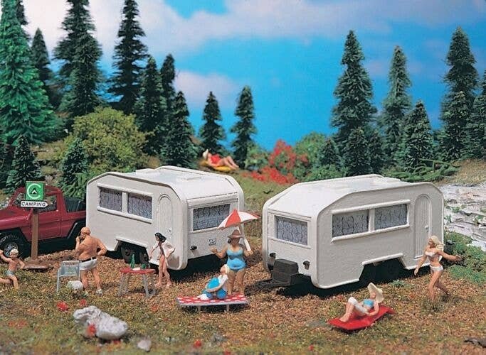 Camping Trailer pkg(2) -- 2-13/32 x 1-5/8 x 1-13/32′ 6 x 4 x 3.5cm, HO, Vollmer Gmbh 45147