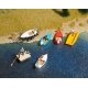 Boat/Raft Set w/Trailer - Kit -- 4 Boats, 1 Raft, HO, Busch Gmbh & Co Kg 1157